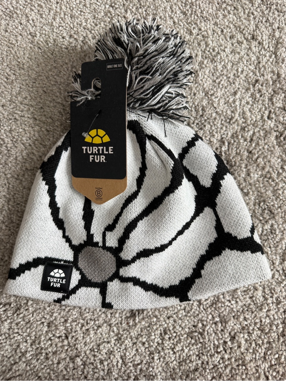 Turtle Fur Kids Black & White Floral Pom Beanie